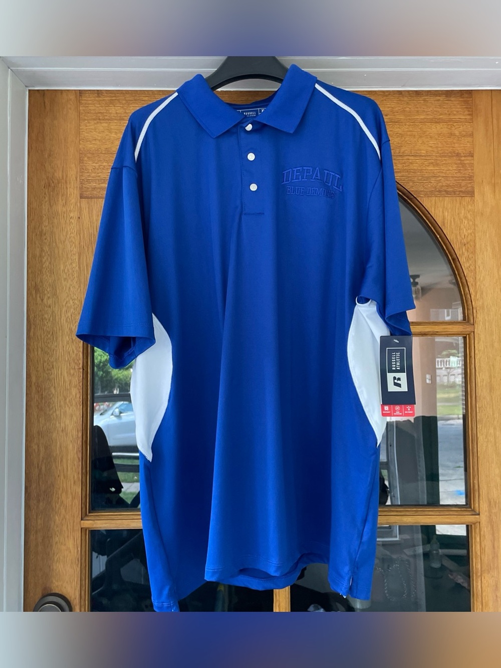 Russell Athletic Men’s DePaul Blue Demons Blue White Polo Size XL NWT